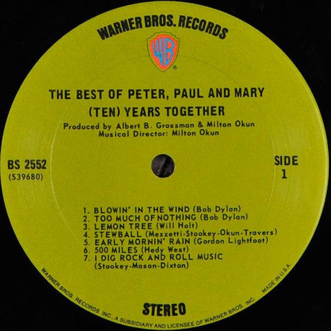 Peter, Paul And Mary – The Best Of Peter, Paul And Mary: (Ten) Years Together
