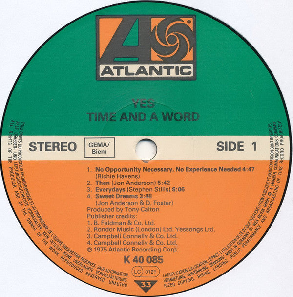 Yes - Time And A Word