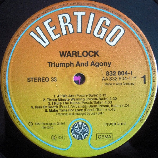 Warlock - Triumph And Agony