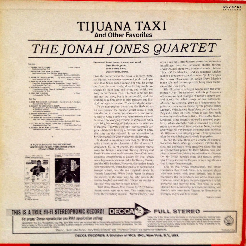 Jonah Jones Quartet - Tijuana Taxi And Other Favorites.