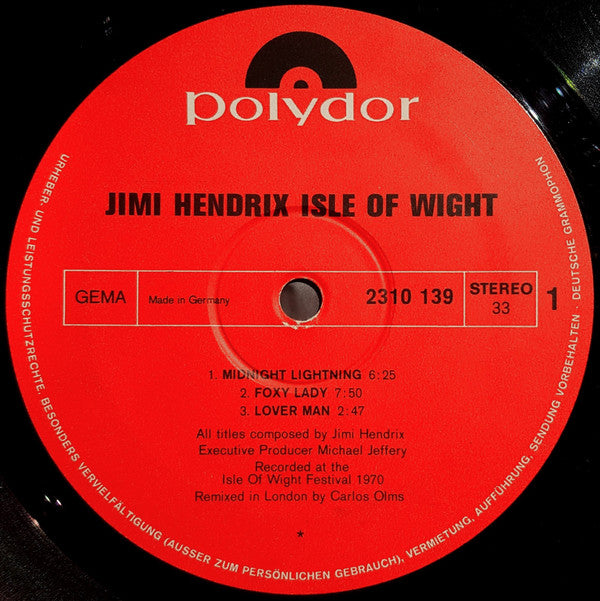 Hendrix, Jimi ‎– Isle Of Wight
