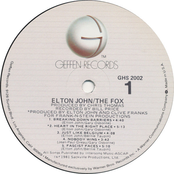 John, Elton ‎– The Fox