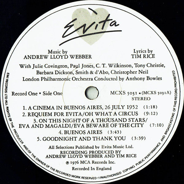 Webber, Andrew Lloyd and Tim Rice ‎– Evita