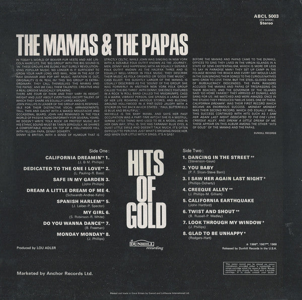 Mamas And Papas - Hits Of Gold