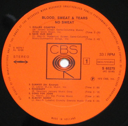 Blood, Sweat & Tears - No Sweat
