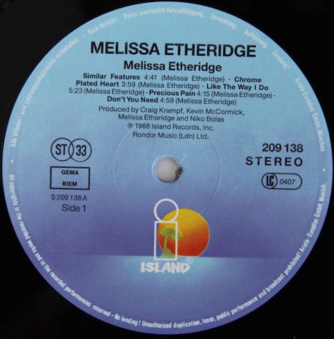 Etheridge, Melissa ‎– Melissa Etheridge