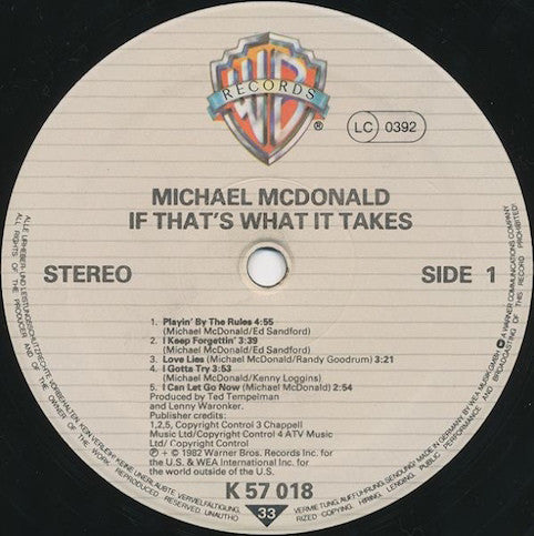 McDonald, Michael  ‎– If That's What It Takes