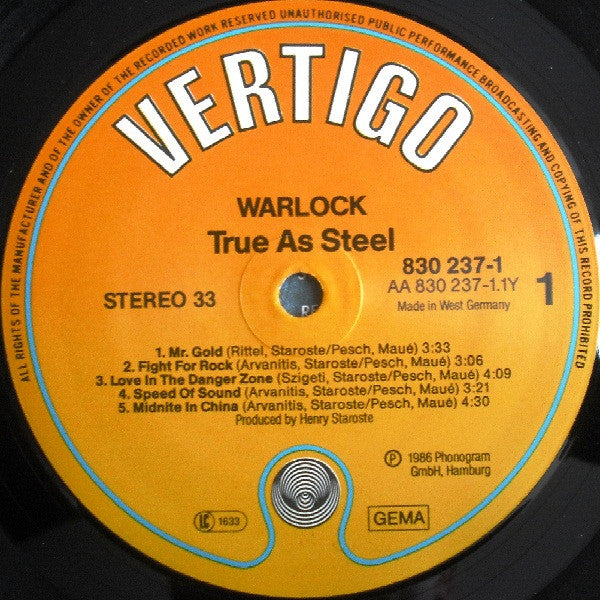 WARLOCK ウォーロック TRUE AS STEEL レコード LP Warlock – True As Steel | Releases | Discogs
