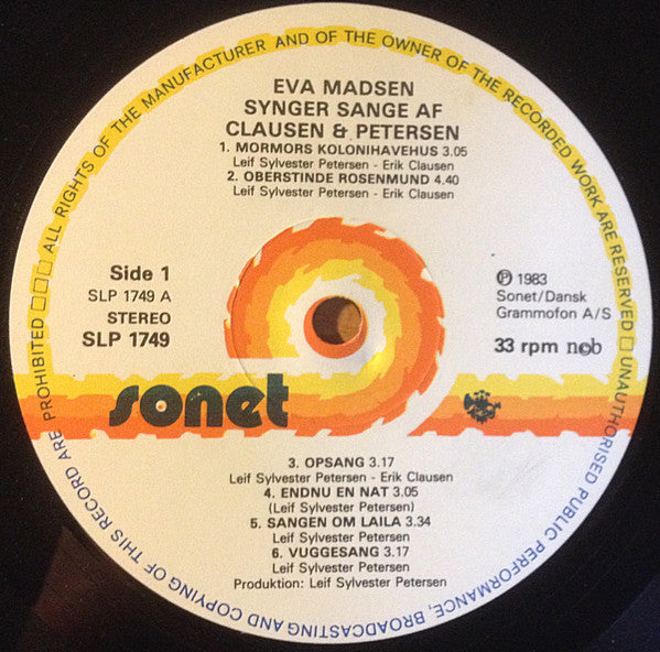 Madsen, Eva  ‎– Grammofonsangerinden Eva Madsen Synger Sange Af Clausen Og Petersen