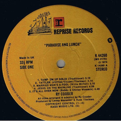 Cooder, Ry ‎– Paradise And Lunch