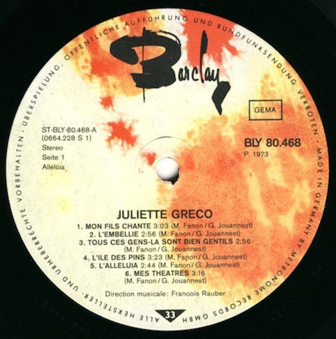 Greco, Juliette ‎– Juliette Greco