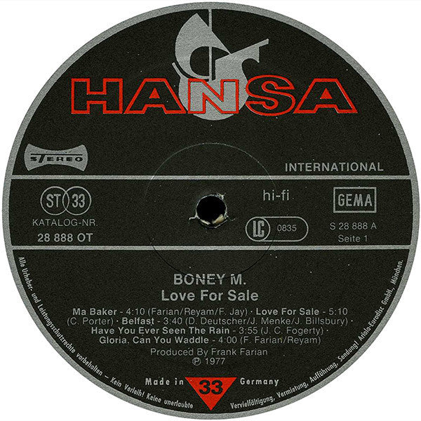Boney M ‎–  Love For Sale