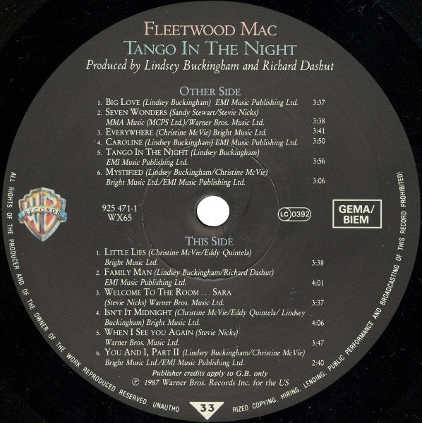 Fleetwood Mac ‎– Tango In The Night
