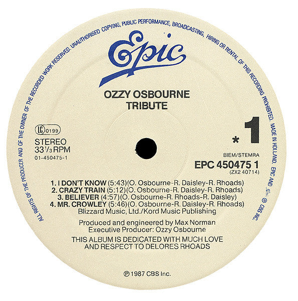 Osbourne,  Ozzy  ‎– Randy Rhoads Tribute