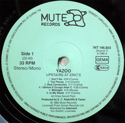 Yazoo - Upstairs At Eric's