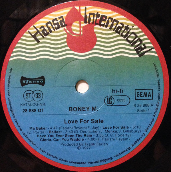 Boney M ‎–  Love For Sale