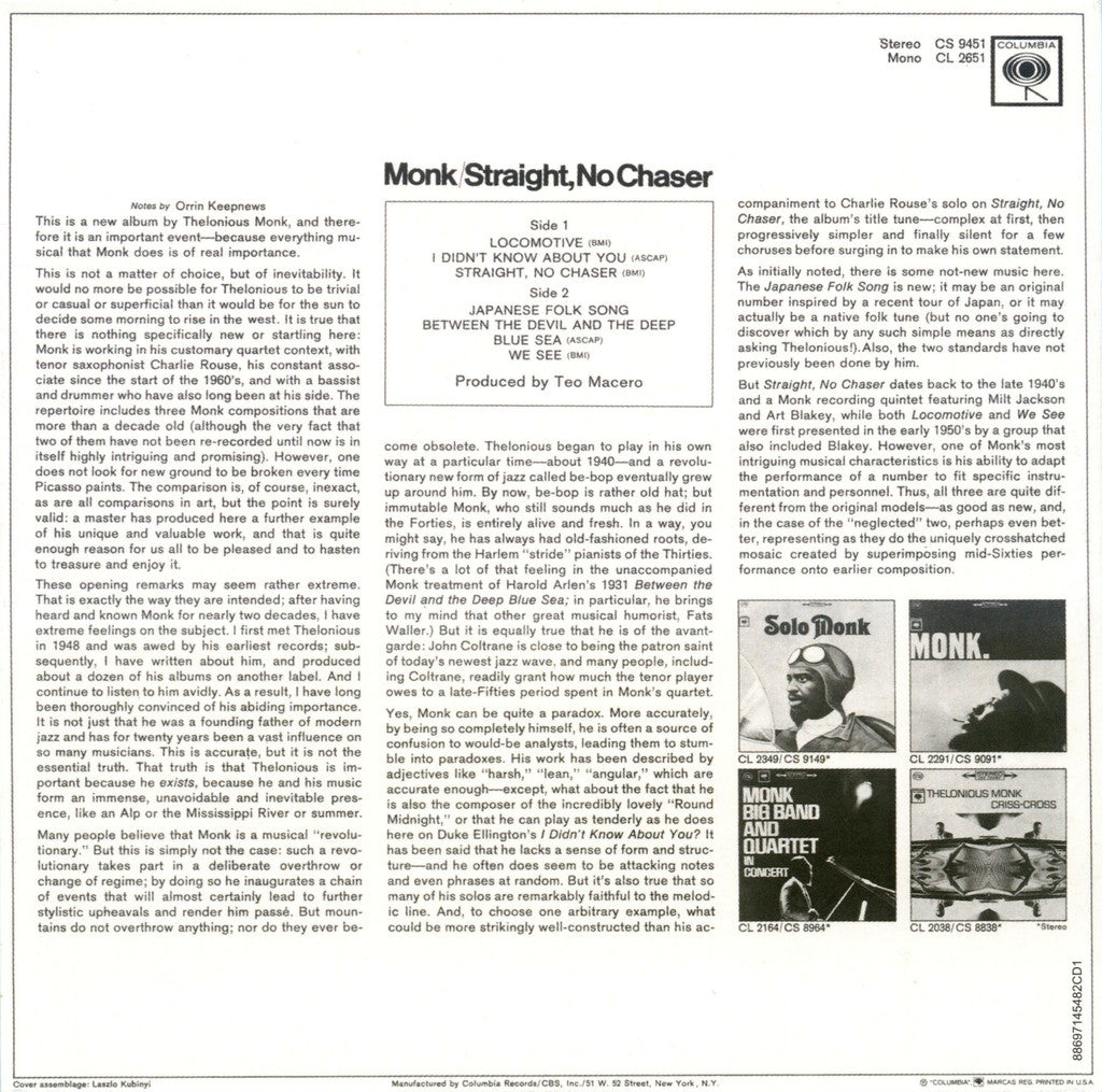 Monk, Thelonious - Straight, No Chaser